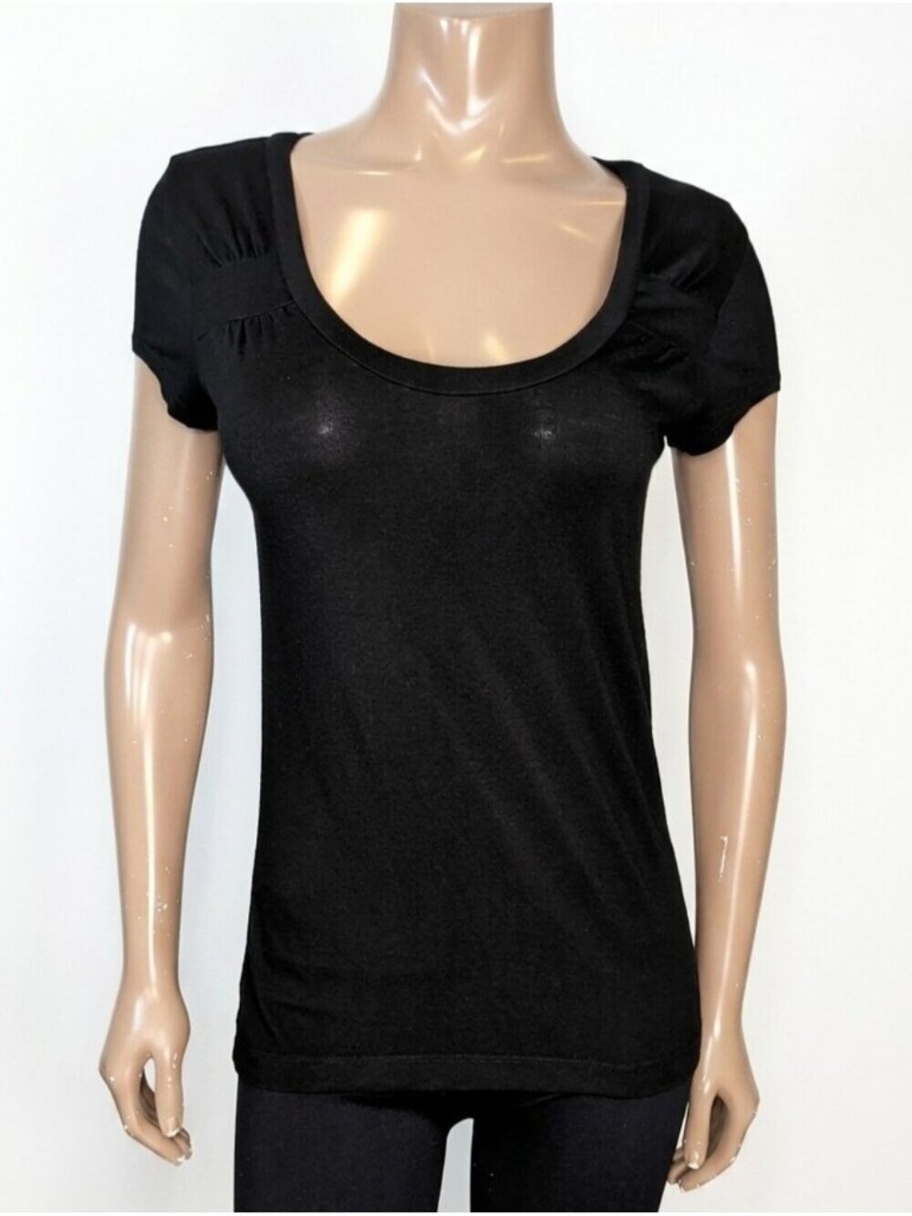 Jacob Black Ruched Scoop Neck Short Sleeve Top Womens Size Medium Fitted Stretch